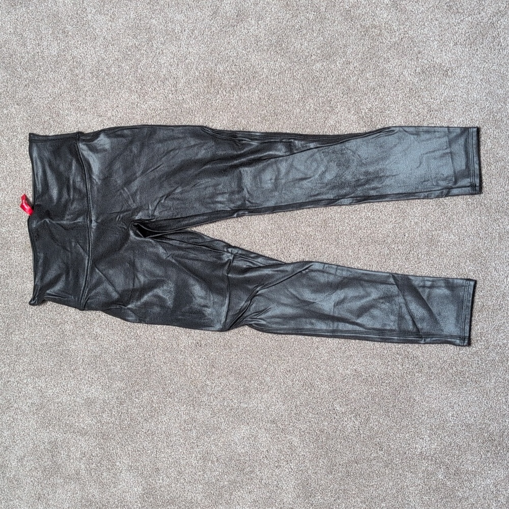 Spanx Faux Metallic Leggings Large Black Like New
